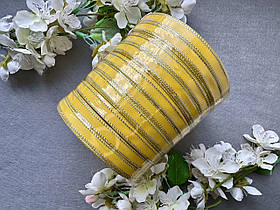 Стрічка репсова з люрексом 0.9 см, 25 ярд, блок 10 рулонів, жовтого (daffodil) кольору зі сріблом