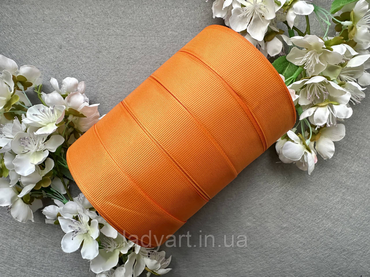 Стрічка репсова 2,5 см, 25 ярд оптом 5 рулонів помаранчового (tangerine) кольору блоком