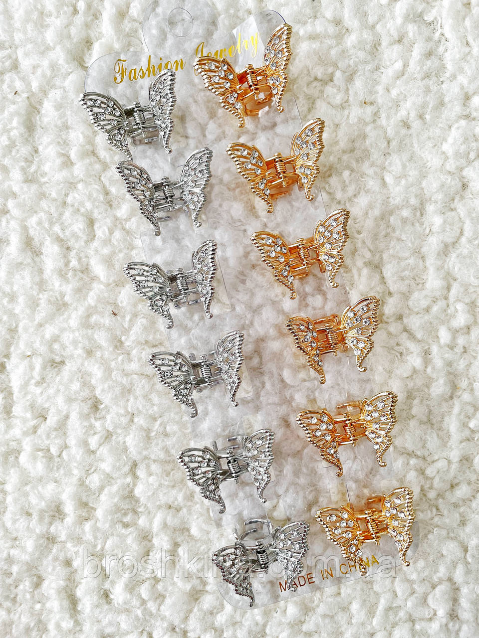 Краби для волосся оптом метал/стрази 3*3,5*2 см 12 шт/уп  ЗОЛОТІ ТА СРІБНІ МЕТЕЛИКИ, фото 1
