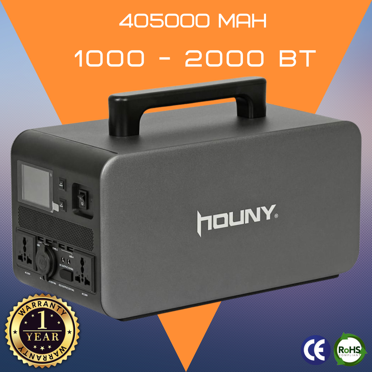 Зарядна Станція 1037 Вт/г от 1.0 - 2.0 кВт з Швидкою Зарядкою Houny HY-1000 з Розетками 220В з USB з Type-C  Для Дому та Квартири