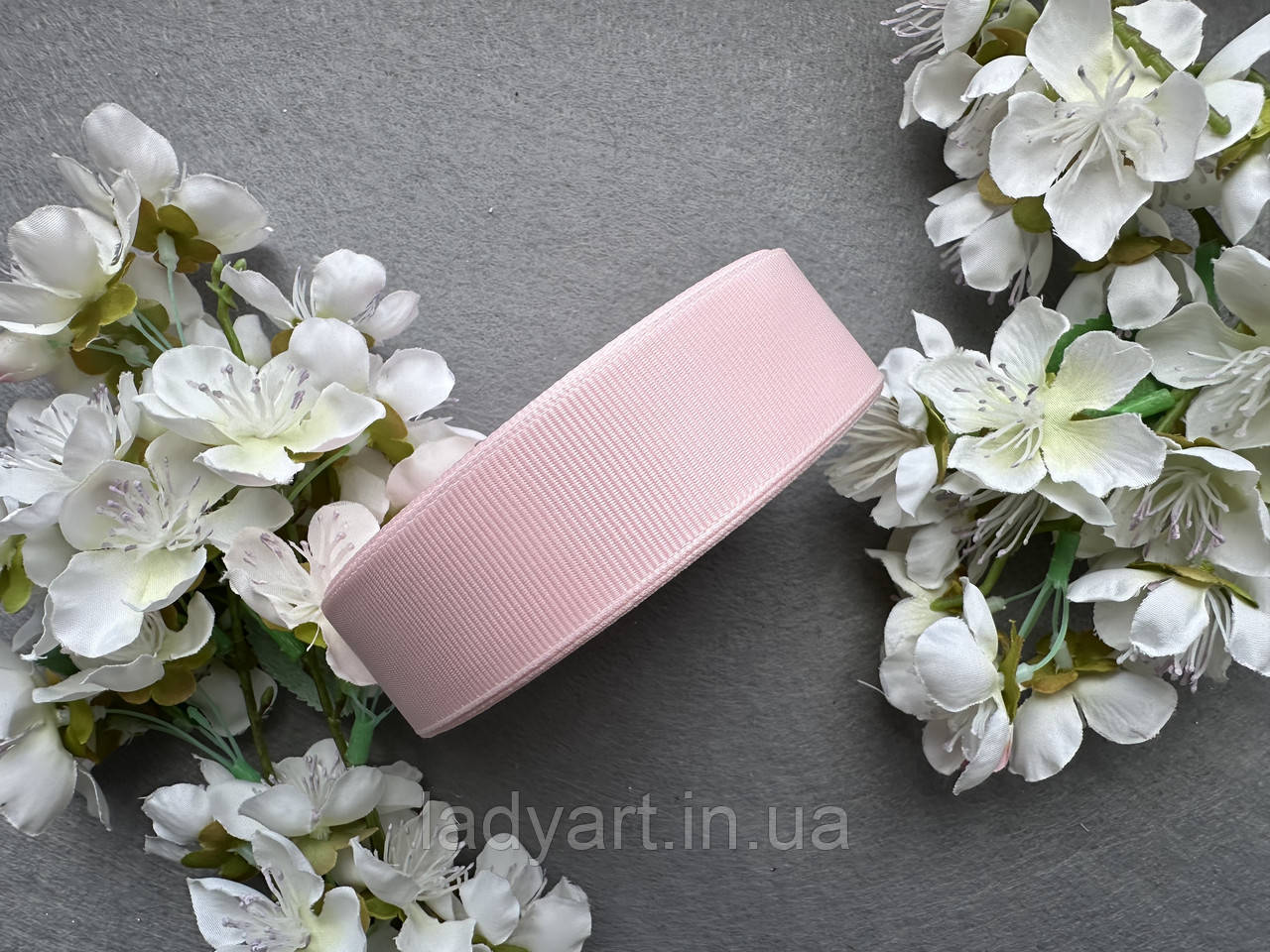 Стрічка репсова 2,5 см, 25 ярд оптом рожева пудра (powder pink) кольору