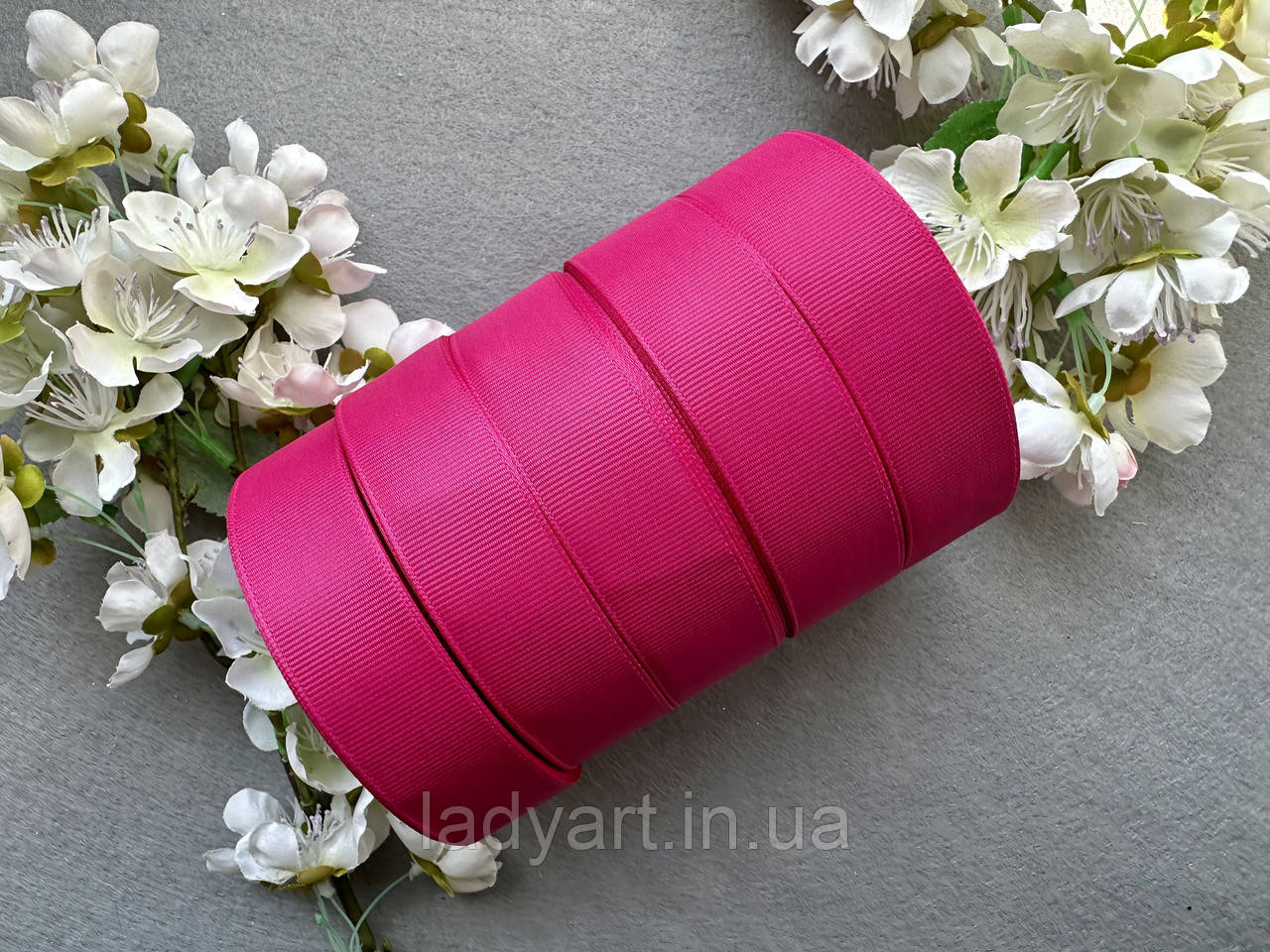 Стрічка репсова 2,5 см, 25 ярд оптом 5 рулонів малинового (azalea) кольору блоком