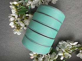 Стрічка репсова з люрексом 2,5 см, 25 ярд оптом 5 рулонів аква (aqua) кольору блоком