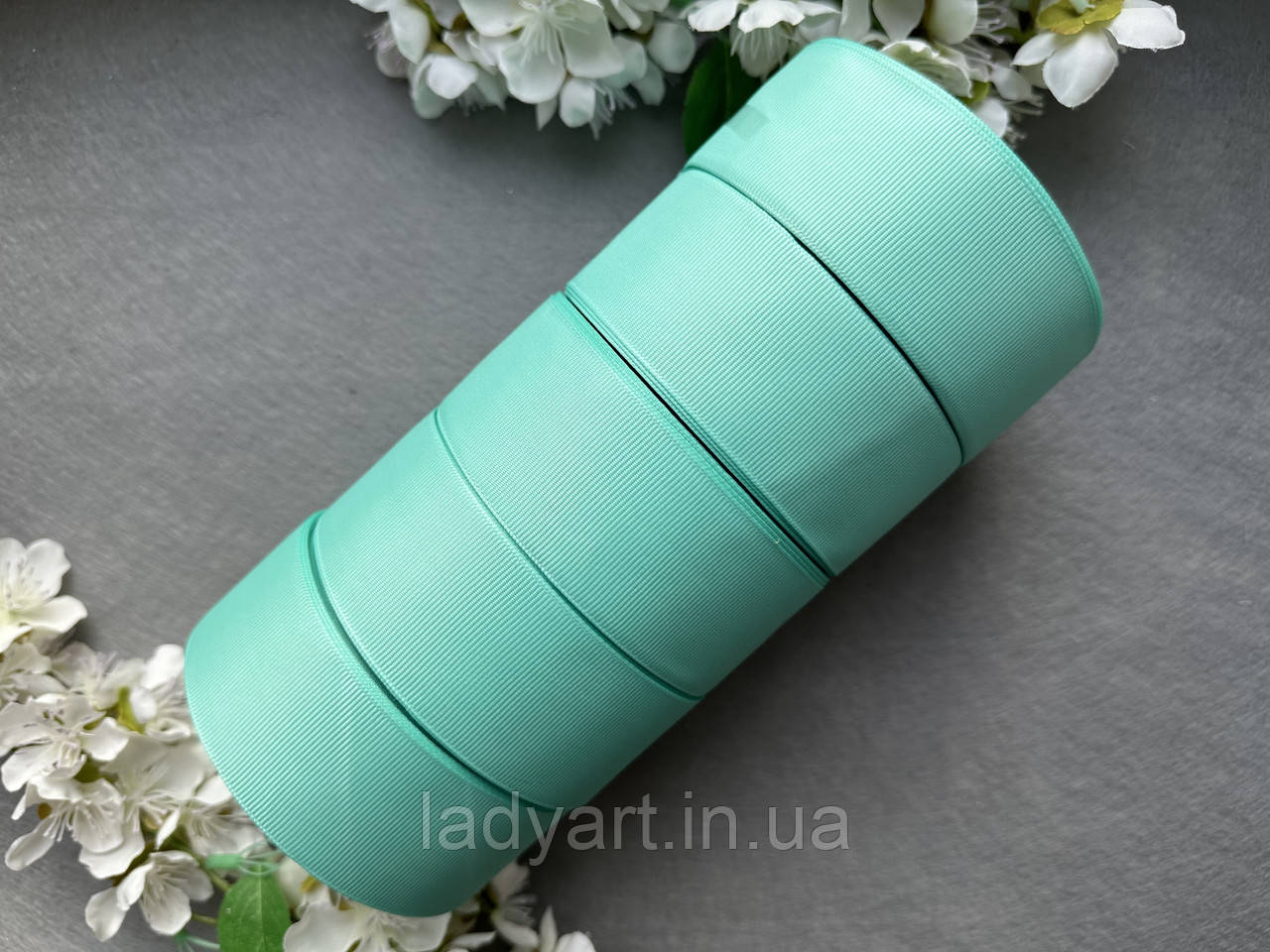 Стрічка репсова 4 см, 25 ярд оптом 5 рулонів аква (aqua) кольору блоком