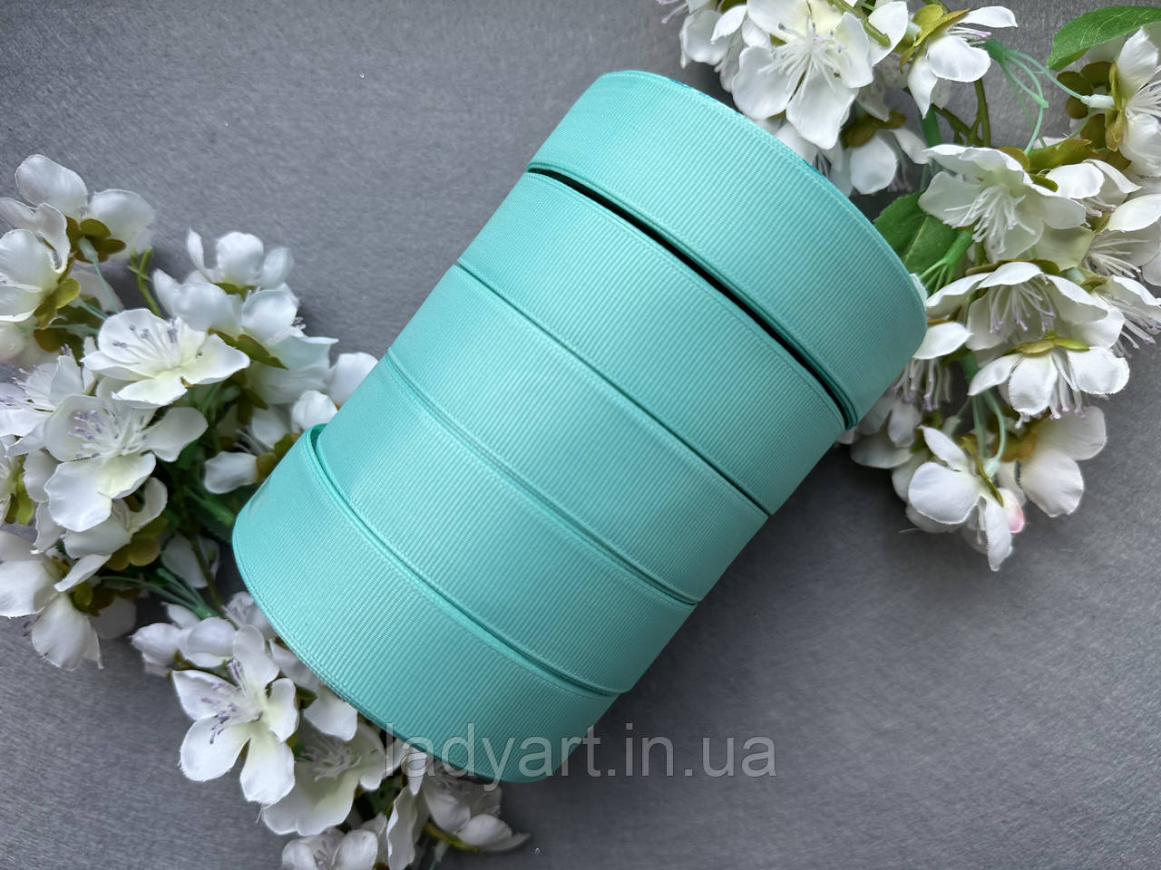 Стрічка репсова 2,5 см, 25 ярд оптом 5 рулонів аква (aqua) кольору блоком