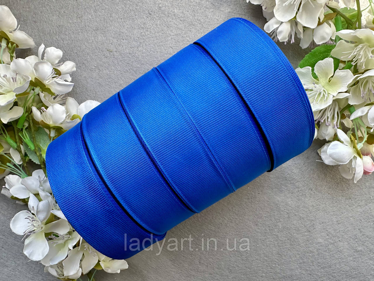 Стрічка репсова 2,5 см, 25 ярд оптом 5 рулонів синього (electric blue) кольору блоком