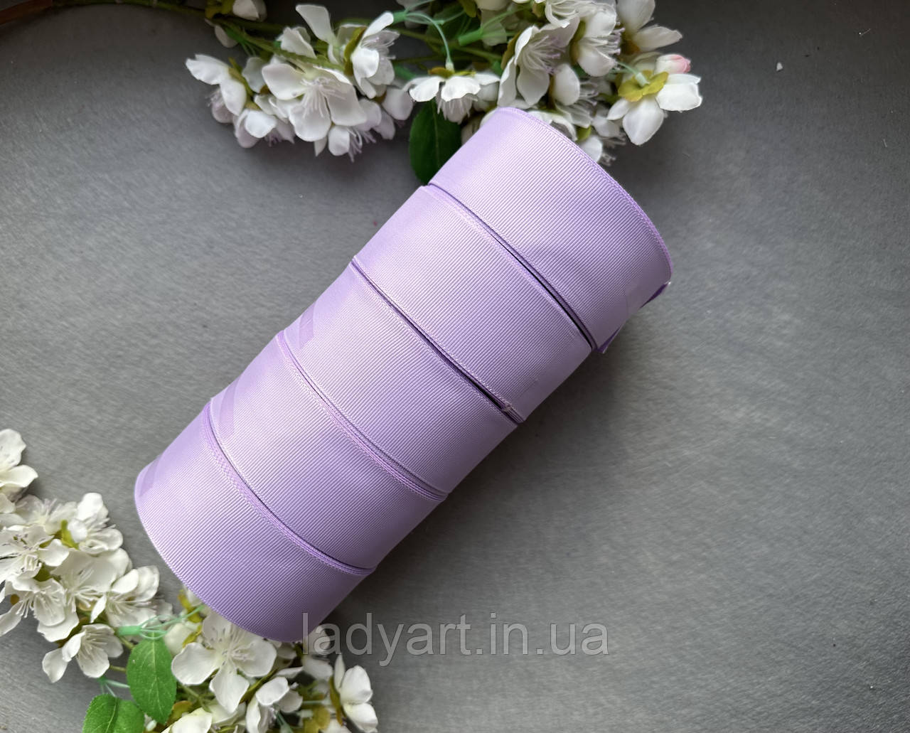 Стрічка репсова 4 см, 25 ярд оптом 5 рулонів бузкового (lite orchid) кольору блоком