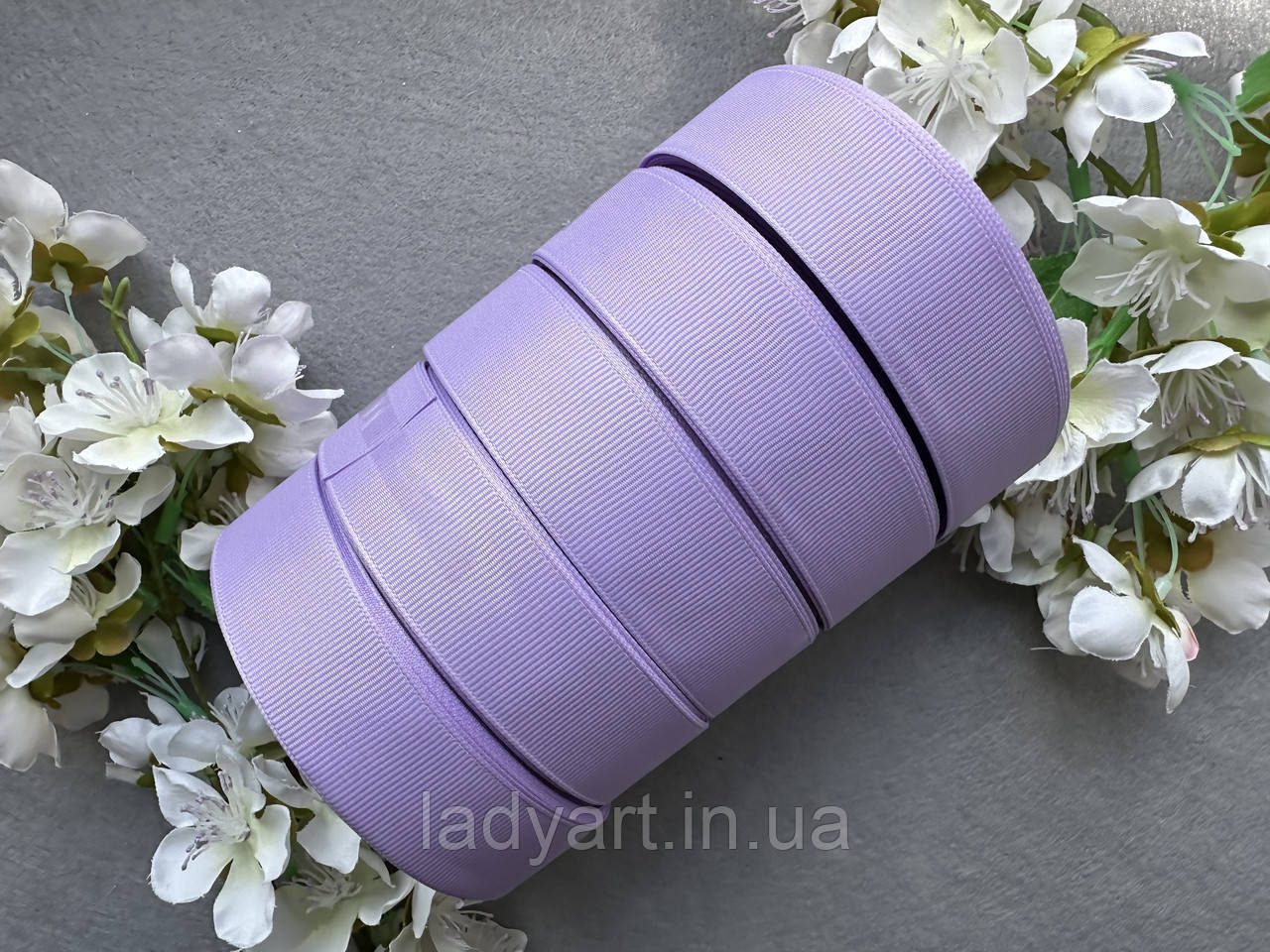 Стрічка репсова 2,5 см, 25 ярд оптом 5 рулонів бузкового (lite orchid) кольору блоком