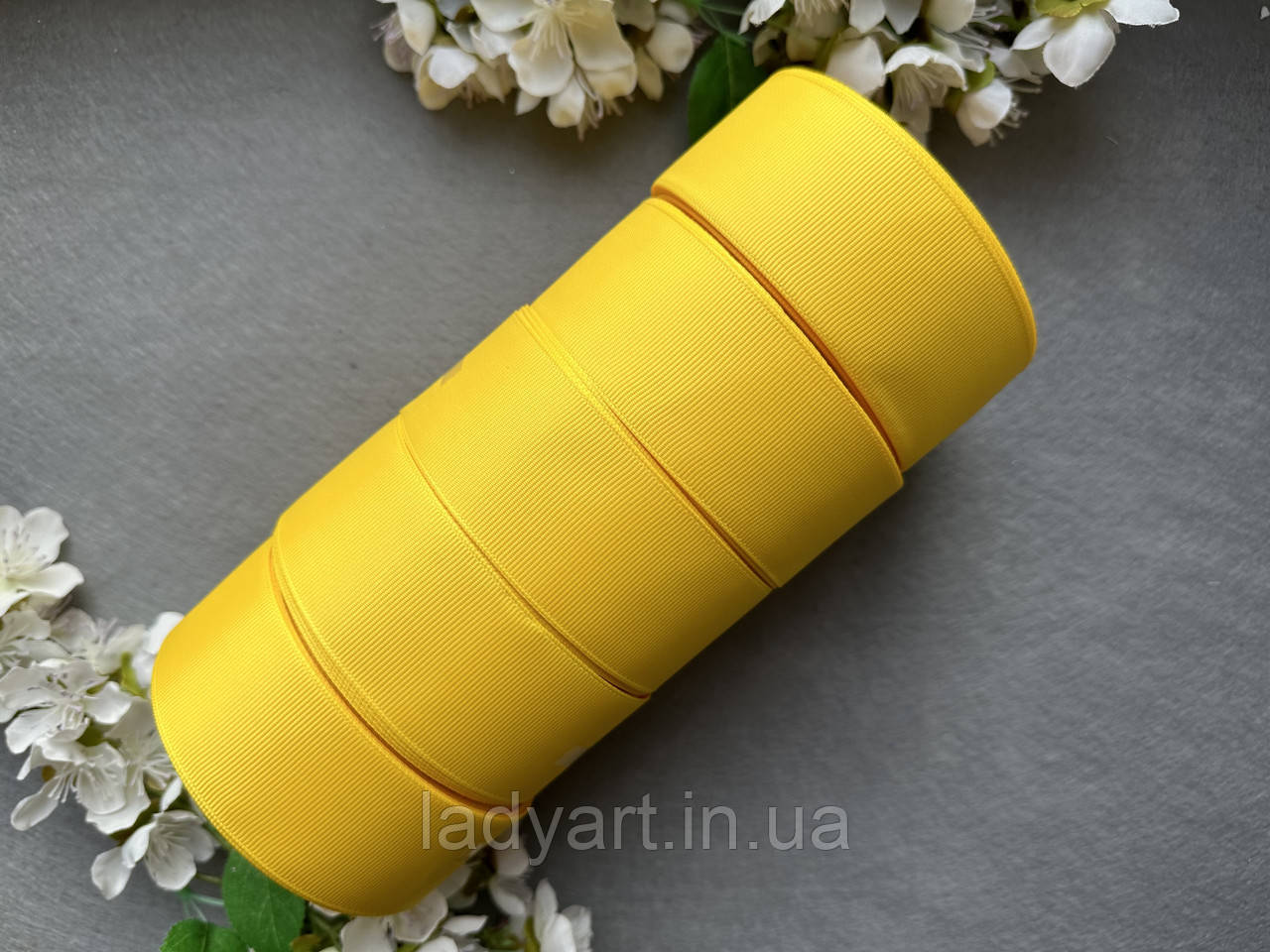 Стрічка репсова 4 см, 25 ярд оптом 5 рулонів жовтого кольору (daffodil) блоком
