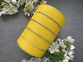 Стрічка репсова з люрексом 2,5 см, 25 ярд оптом 5 рулонів жовтого (daffodil) кольору блоком