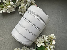 Стрічка репсова з люрексом 2,5 см, 25 ярд оптом 5 рулонів білого кольору блоком