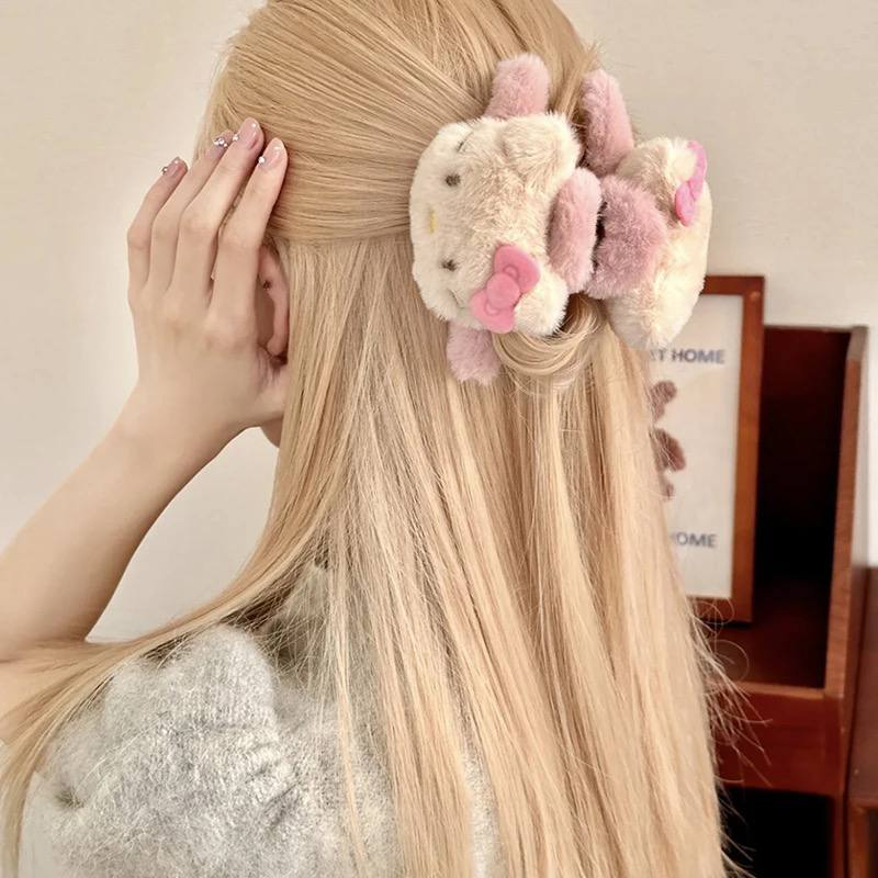 Крабік hello kitty шпилька хелоу кіті милий краб для волосся пухнастий рожевий