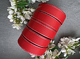 Стрічка репсова з люрексом 2,5 см, 25 ярд оптом 5 рулонів  червоного (poppy red) кольору блоком, фото 3