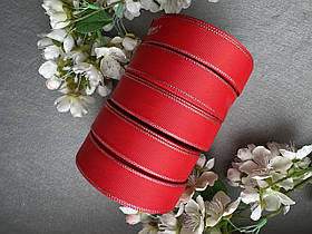 Стрічка репсова з люрексом 2,5 см, 25 ярд оптом 5 рулонів червоного (poppy red) кольору блоком