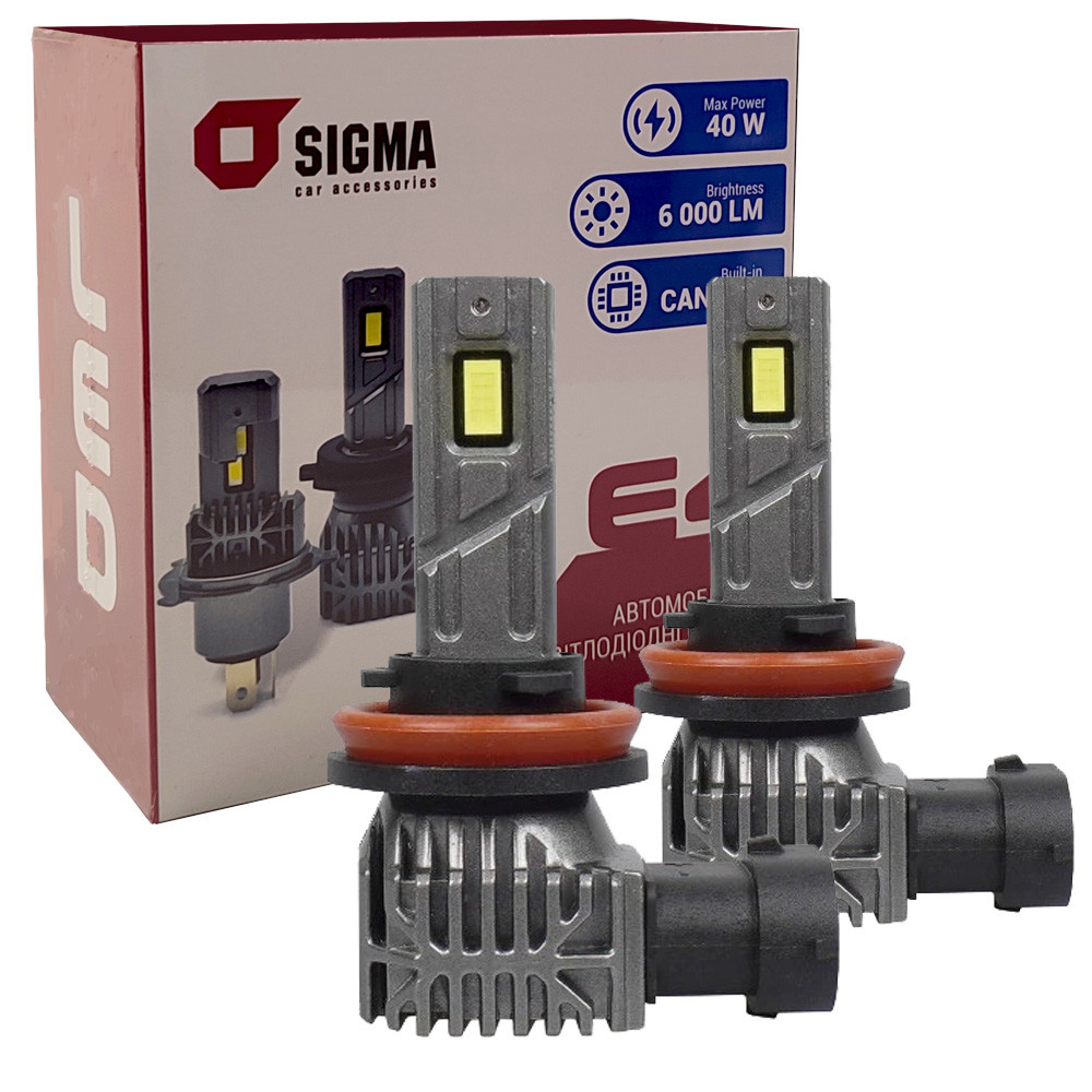 Лампа світлодіодна для фар SIGMA E4 LED H9 6000K 6000LM 2 шт комплект, фото 1