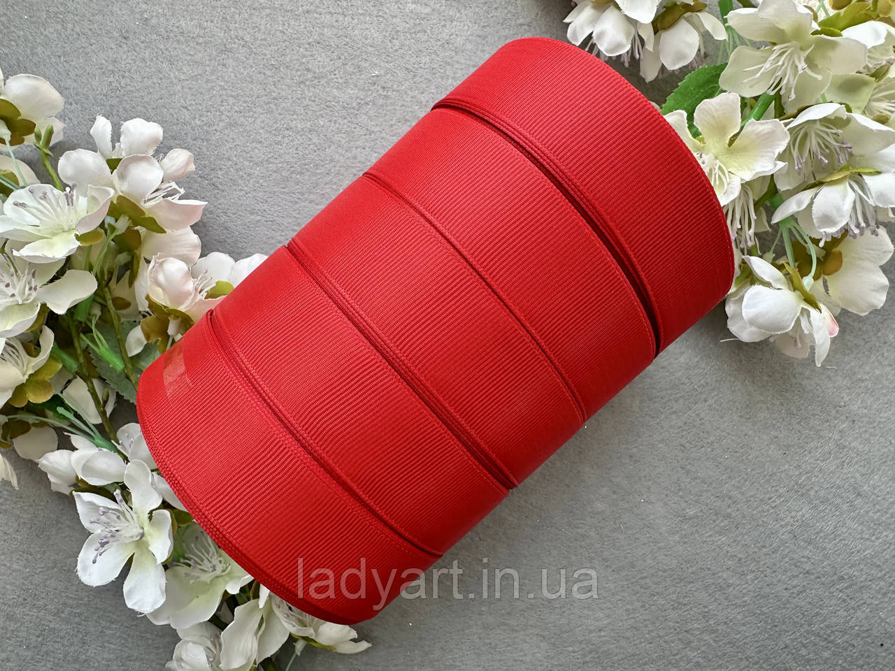 Стрічка репсова 2,5 см, 25 ярд оптом 5 рулонів червоного (poppy red) кольору блоком