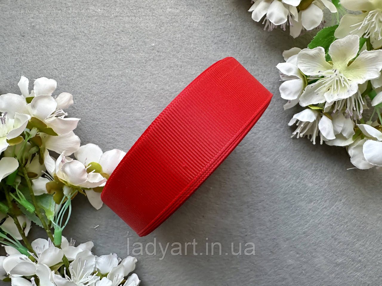 Стрічка репсова 2,5 см, 25 ярд оптом червоного (poppy red) кольору