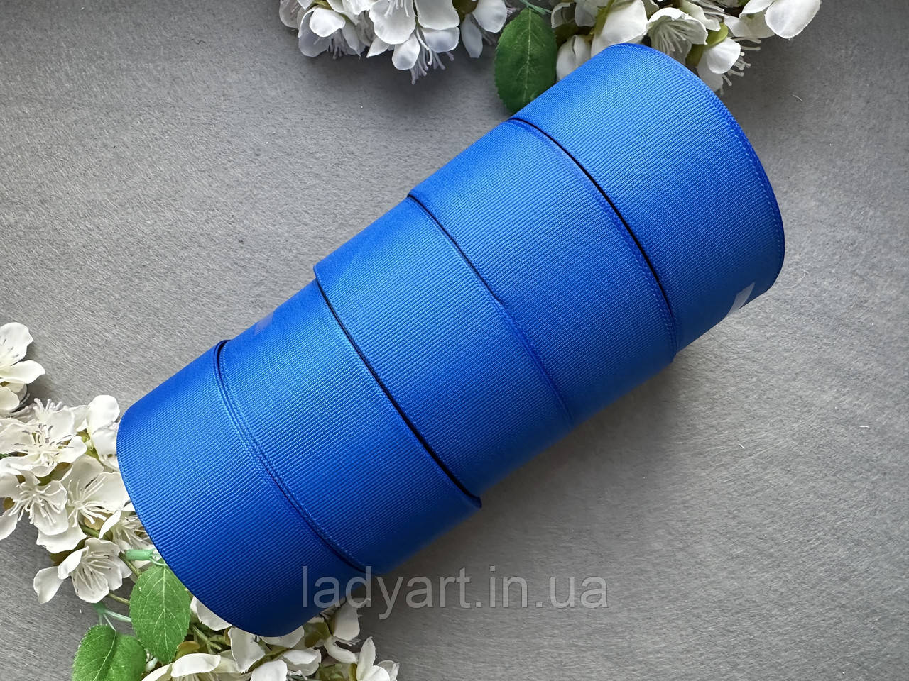 Стрічка репсова 4 см, 25 ярд оптом 5 рулонів синього (electric blue) кольору блоком