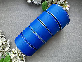 Стрічка репсова з люрексом 4 см, 25 ярд оптом 5 рулонів синього (electric blue) кольору блоком