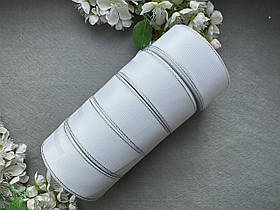 Стрічка репсова з люрексом 4 см, 25 ярд оптом 5 рулонів білого кольору блоком