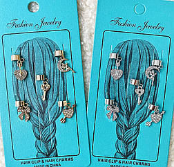 Пірсинг в волосся метал/стрази 6 набір/уп МІКС