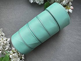 Стрічка репсова з люрексом 4 см, 25 ярд оптом 5 рулонів аква (aqua) кольору блоком