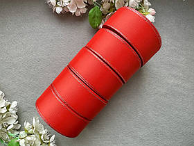 Стрічка репсова з люрексом 4 см, 25 ярд оптом 5 рулонів червоного (poppy red) кольору блоком