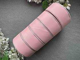 Стрічка репсова з люрексом 4 см, 25 ярд оптом 5 рулонів ніжно-рожевого (pearl pink) кольору блоком