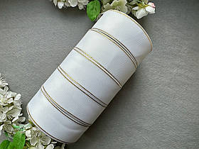 Стрічка репсова з люрексом золото 4 см, 25 ярд оптом 5 рулонів білого кольору блоком