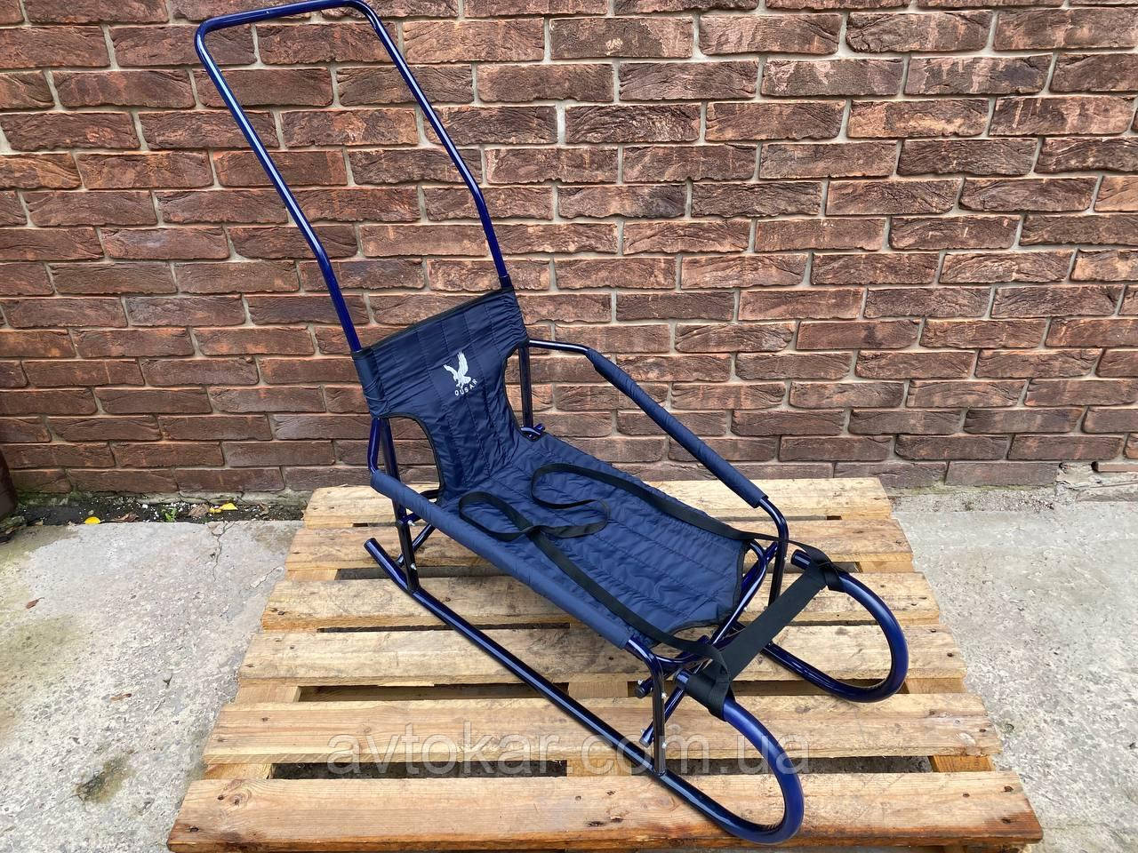 Дитячі санчата сині "Трансформер" складані з ручкою-штовхачем Кругле полози Уцінка ORG, фото 1