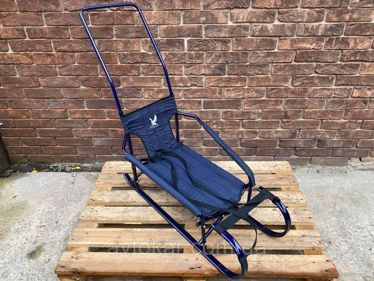 Дитячі санчата сині "Трансформер" складані з ручкою-штовхачем середня полози ORG, фото 1