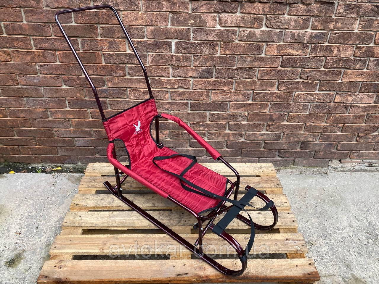 Дитячі санчата червоні "Трансформер" складані з ручкою-штовхачем Середнє полози ORG, фото 1