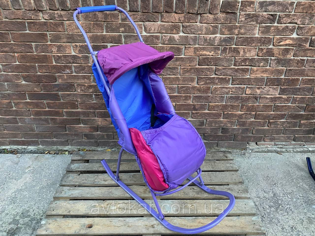 Дитячі санки "Складні" з ручкою-штовхачом бордово-сині Фіолетовий ORG, фото 1