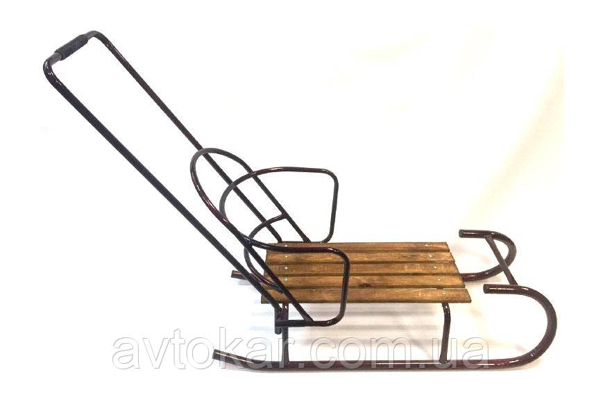 Дитячі санки "Гукур" (бордові) зі знімною спинкою й ручкою штовхачем ORG, фото 1