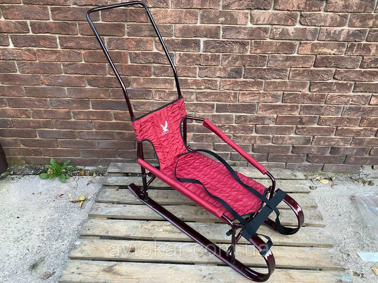 Дитячі санчата червоні "Трансформер" складані з ручкою-штовхачем широкі полози ORG, фото 1