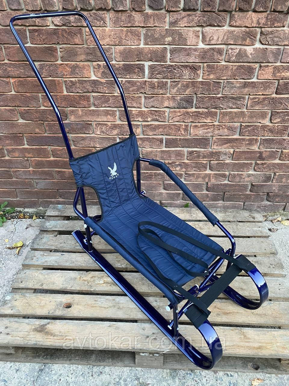 Дитячі санки сині "Трансформер" складані з ручкою-штовхачем ORG, фото 1