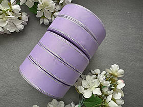 Стрічка репсова з люрексом 2,5 см, 25 ярд оптом 5 рулонів бузкового (lite orchid) кольору блоком