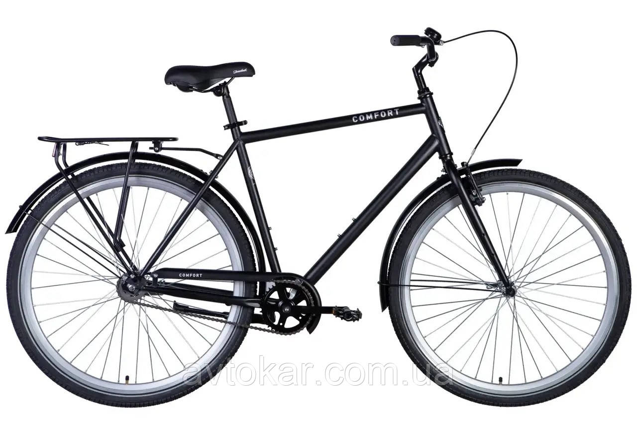 Велосипед сталь 28 Dorozhnik COMFORT MALE Velosteel frame-22 чорний (матовий) з багажником задн St з крилом St