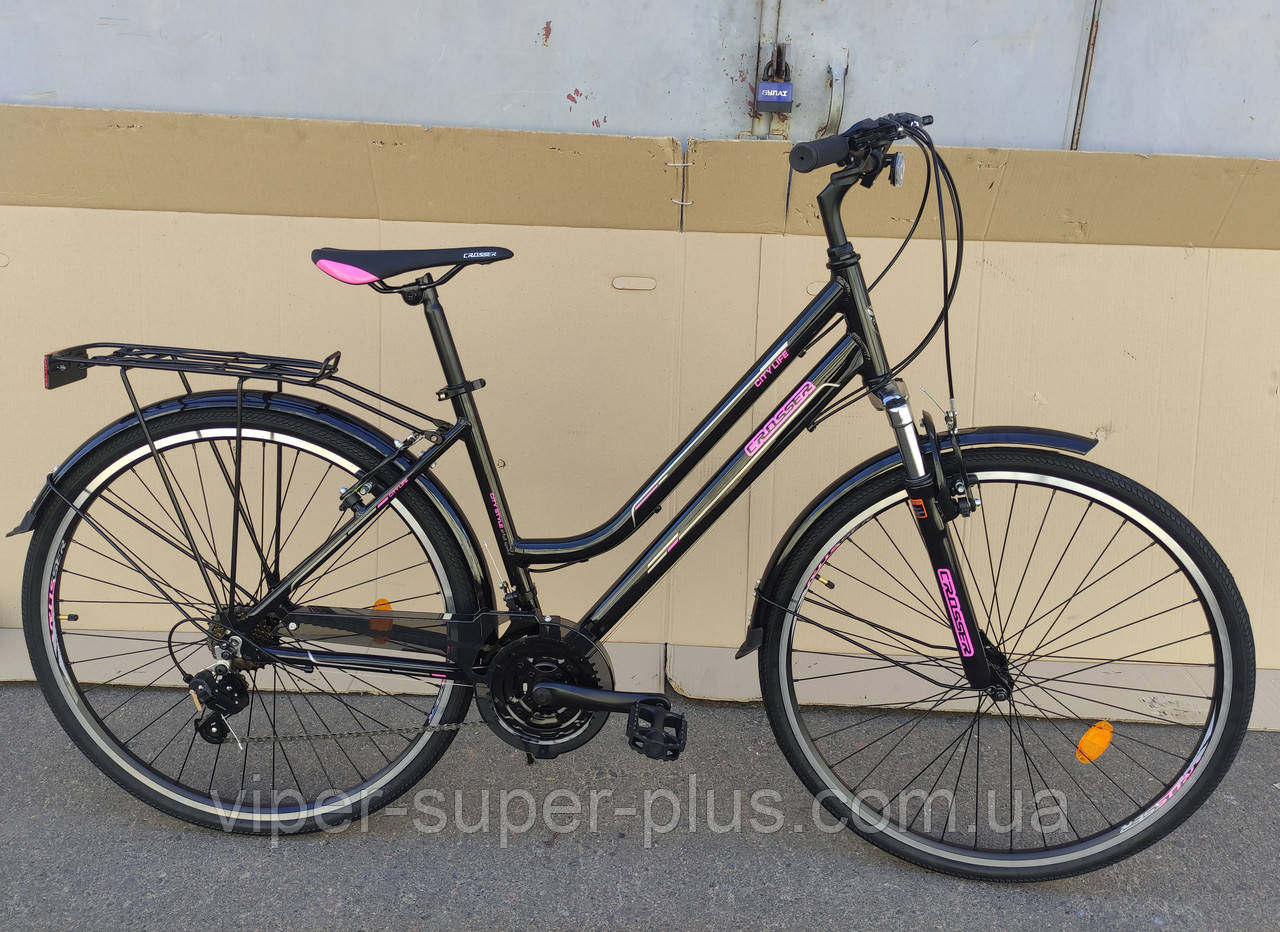 Міський велосипед Crosser City Life NEW 28" Алюмінієва рама Чорно Рожевий, фото 1