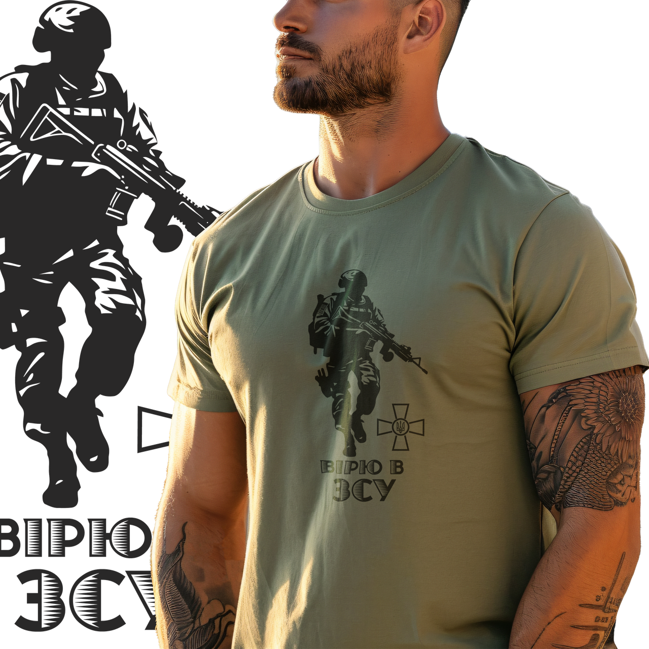 Футболка чоловіча унісекс Stedman з принтом СОЛДАТ ЗСУ XS оливкова, фото 1