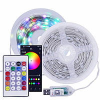 Світлодіодна LED гірлянда на 10 метрів, музична RGB стрічка з Bluetooth мікрофон пульт від USB