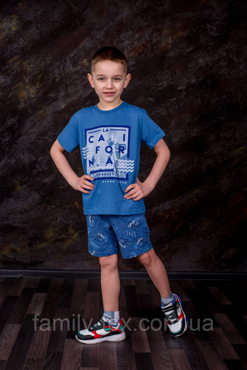 Футболка бавовна з принтом для хлопчика Смайл Тайм SmileTime California Ocean Drive, індиго, фото 1