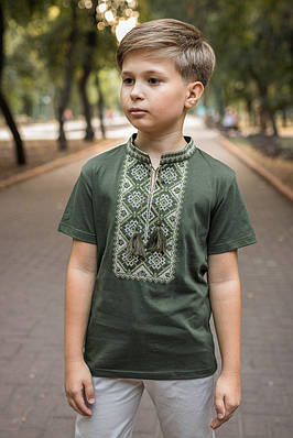 Вишиванка Kosar для хлопчика 2-16 років з коротким рукавом , 122, Хакі