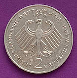 Монета Німеччини ФРН - 2 марки 1988-1994 рр. Курт Шумахер, фото 2