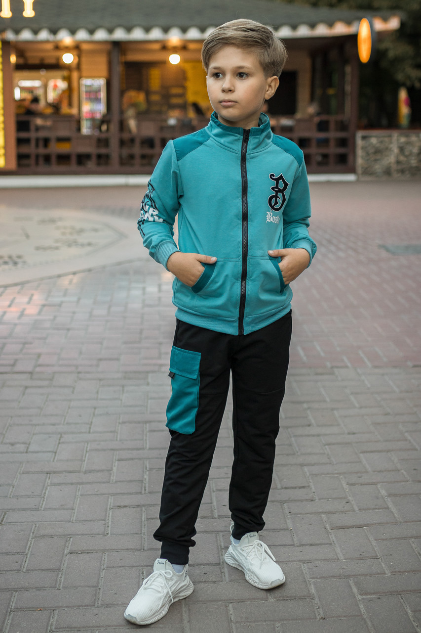 Костюм спортивний F&D для хлопчика 7-15 років стійка, Бірюзовий 164, фото 1