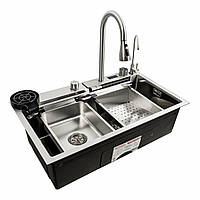 Мойка кухонная Platinum Handmade Водопад-G 75х45 см Кухонная мойка нержавейка Мойка нержавейка под столешницу