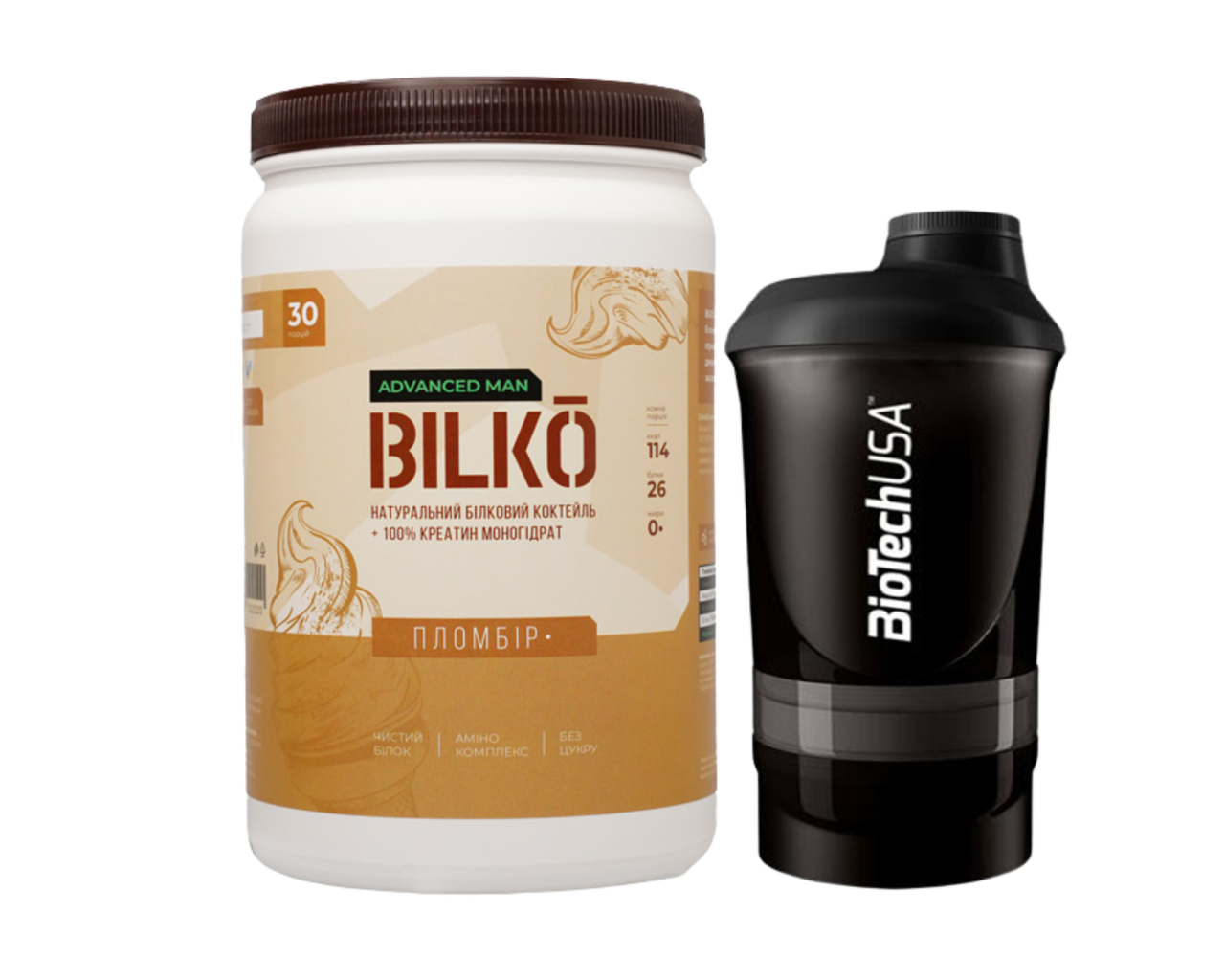 Мас Протеїн з Креатином Bilko Advanced Man, 30 порцій смак промбір + Шейкер, фото 1