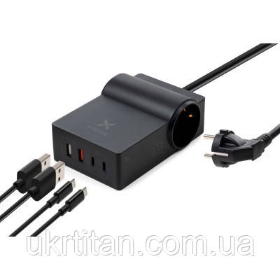 Оригінал! Зарядний пристрій Vinga 65W PD/QC 2xUSB-C+2xUSB-A+2xSchukoF 1.5m CEE7/7 (VCHG2OAC65) - Вища Якість!, фото 1
