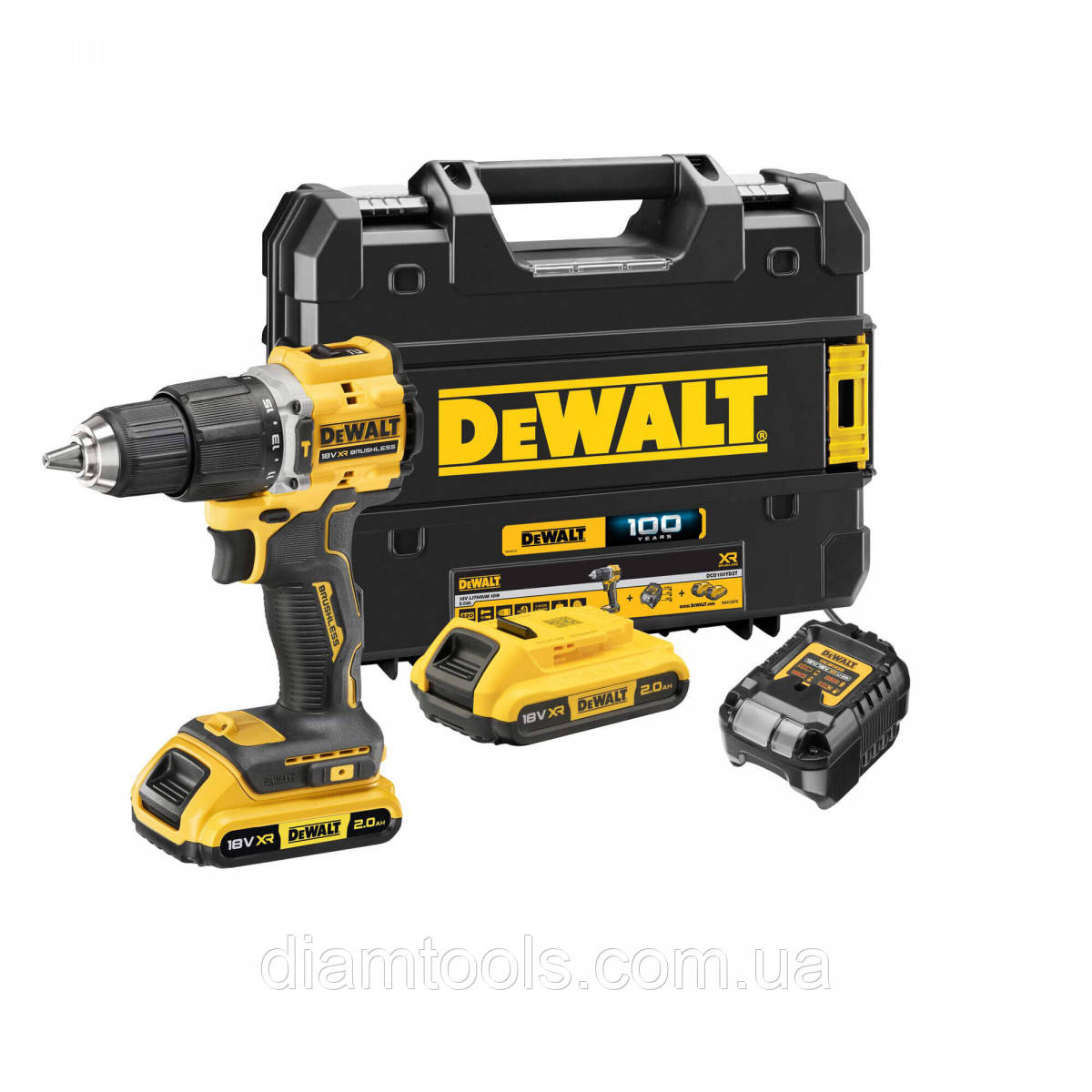 Шурупокрут DeWALT DCD100YD2T 68 Нм 100 YEARS LIMITED