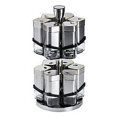 Набір для спецій на підставці 12 баночок по 120 мл, хром із золотом HP1321